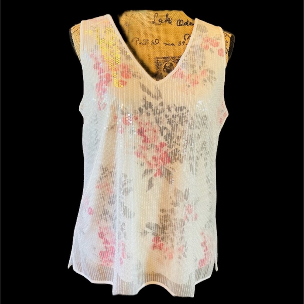 White House Black Market Medium Stunning Sequin Overlay Sleeveless Top